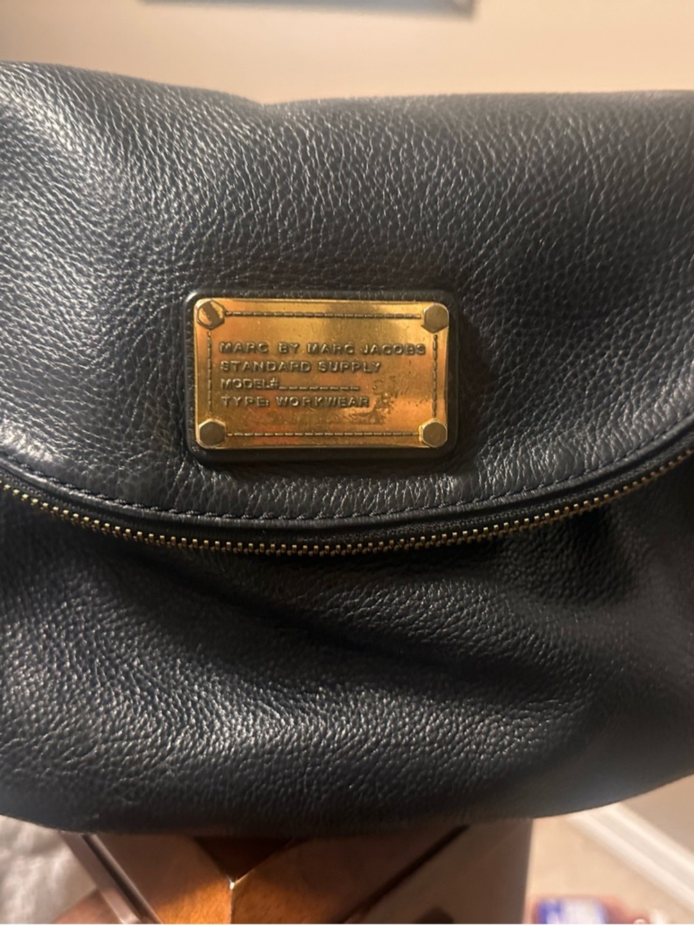 Marc by Marc Jacobs Black Leather Shoulder Bag with Gold Plaque